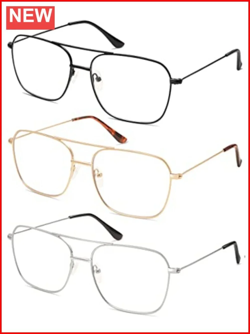 Retro Aviator Square Reading Glasses Blue Light Blocker UV400 UV Protection